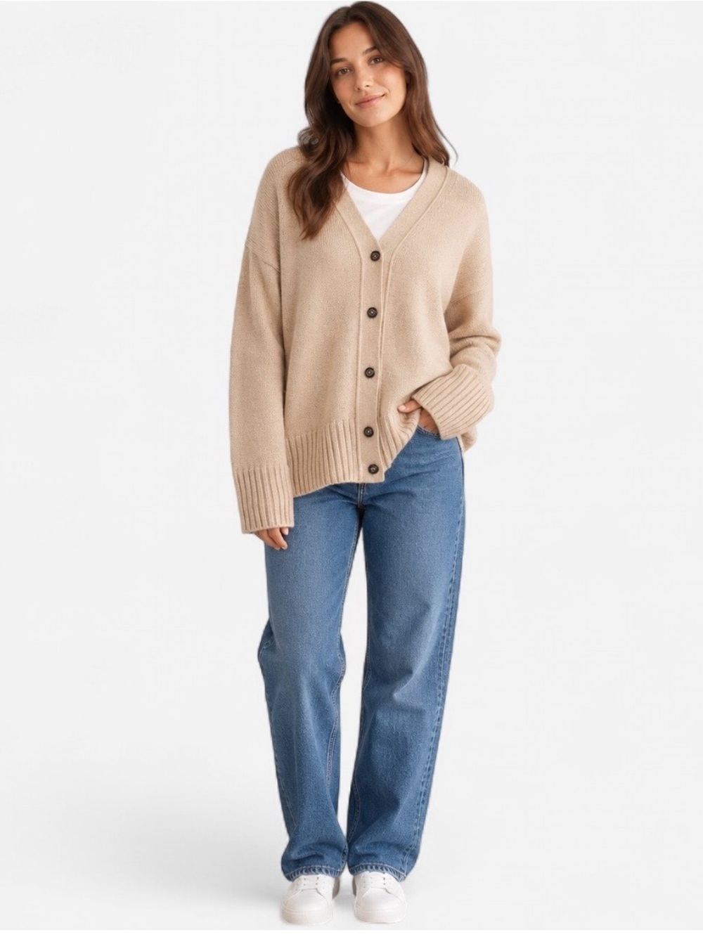 Barbour Beige V-Neck Wool Cotton Oversized Grandpa Button Cardigan Women Small